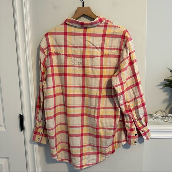 THE GREAT. Pink Yellow Cotton Plaid Western Flannel Top Small 1 - Picture 5 of 12
